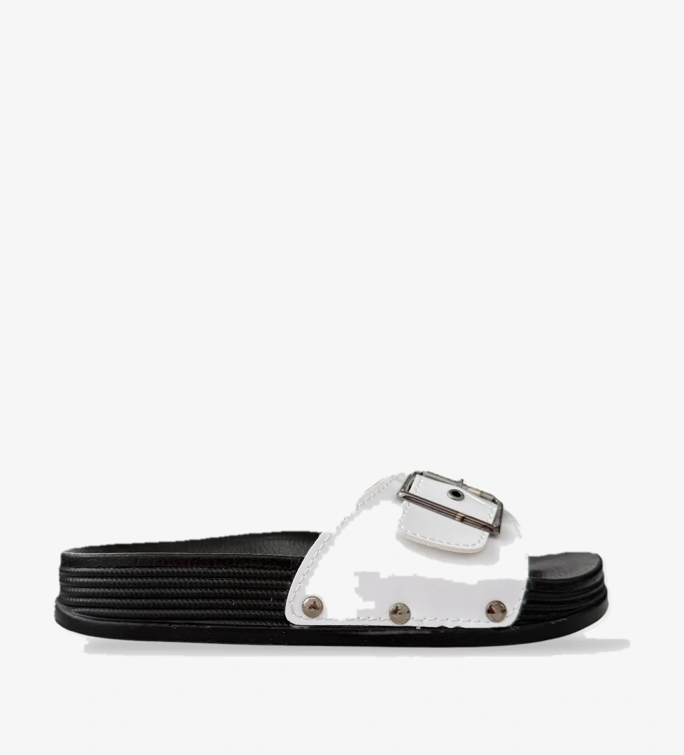 Kadın Günlük Terlik Tokalı Şık Ortopedik Yazlık Ev Plaj Tatil İş Terliği BEYAZ