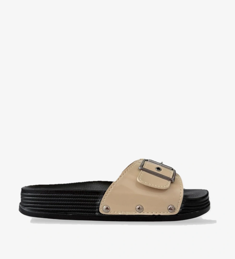 Kadın Günlük Terlik Tokalı Şık Ortopedik Yazlık Ev Plaj Tatil İş Terliği BEJ - Görsel 1