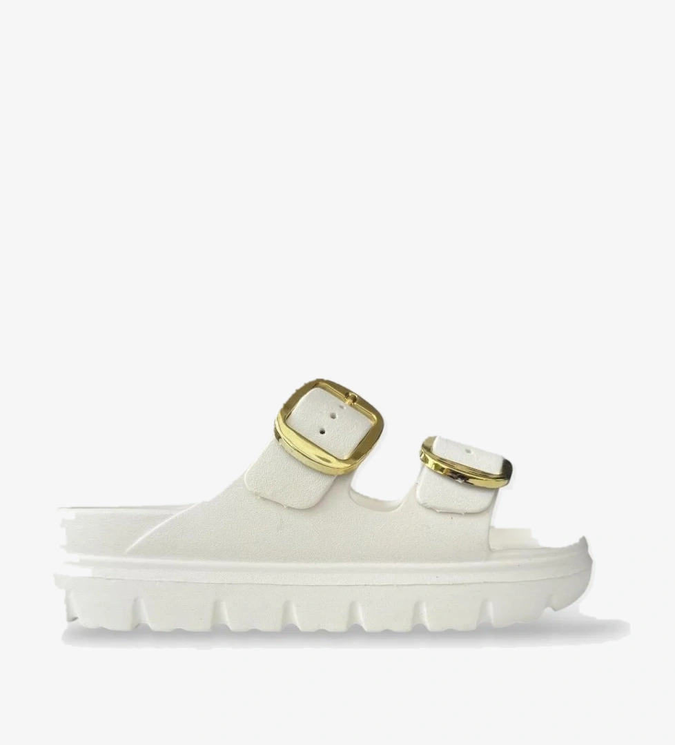 Yüksek Taban Tokalı Şık Kadın Terlik BEYAZ