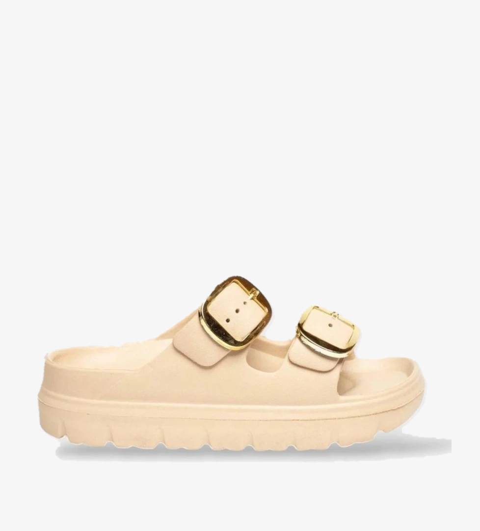 Yüksek Taban Tokalı Şık Kadın Terlik BEJ