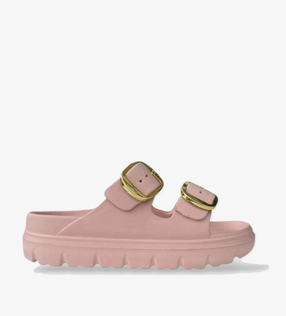 Yüksek Taban Tokalı Şık Kadın Terlik PUDRA