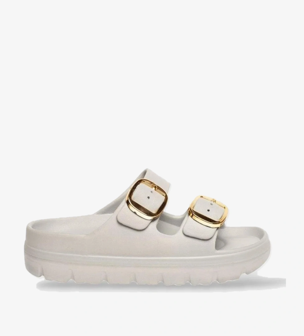 Yüksek Taban Tokalı Şık Kadın Terlik GRİ