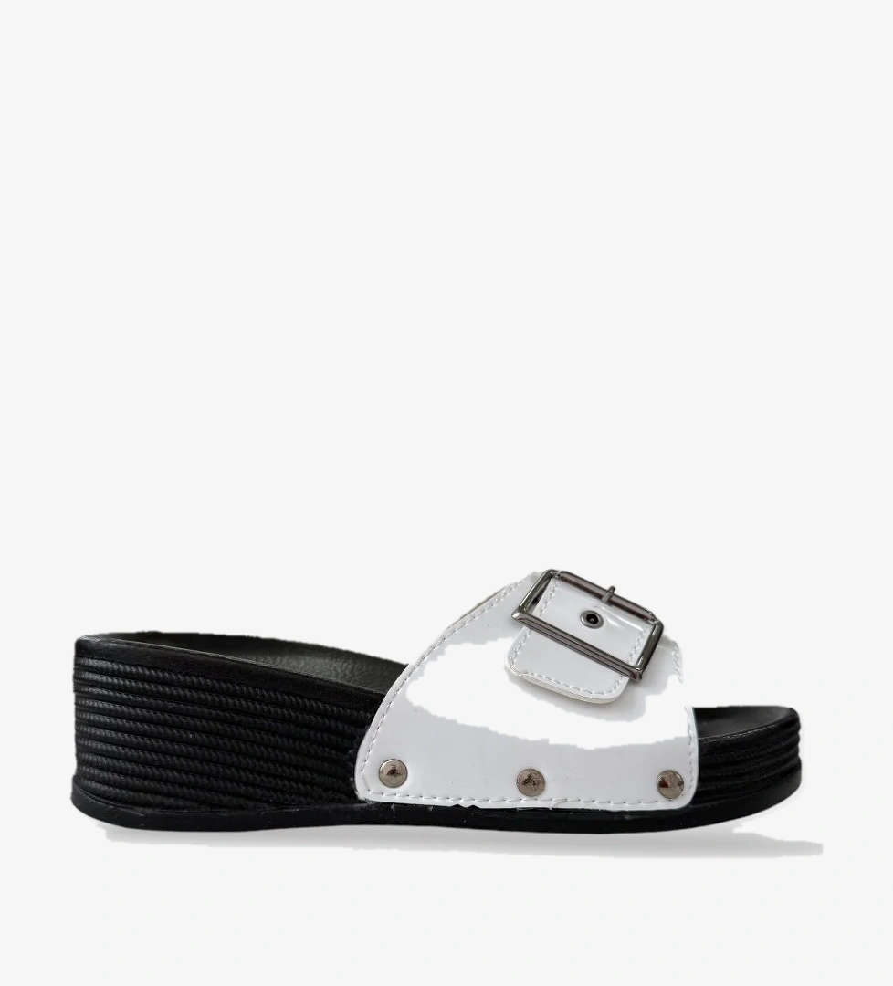 Kadın Günlük Terlik Tokalı Şık Ortopedik Yazlık Ev Plaj Tatil İş Terliği BEYAZ