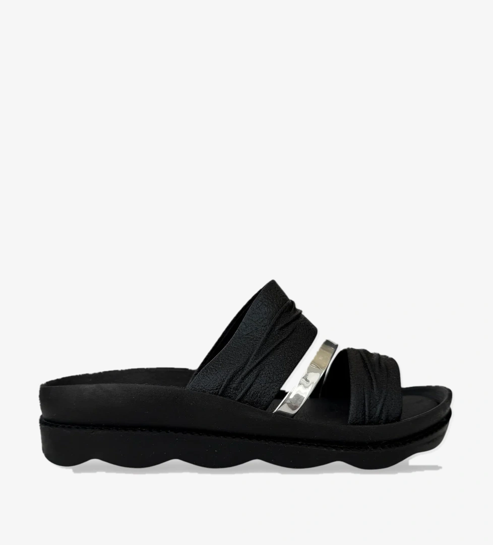 Liger Anatomik Dolgu Taban Yumuşak Rahat Kadın Terlik SİYAH - GÜMÜŞ model görseli