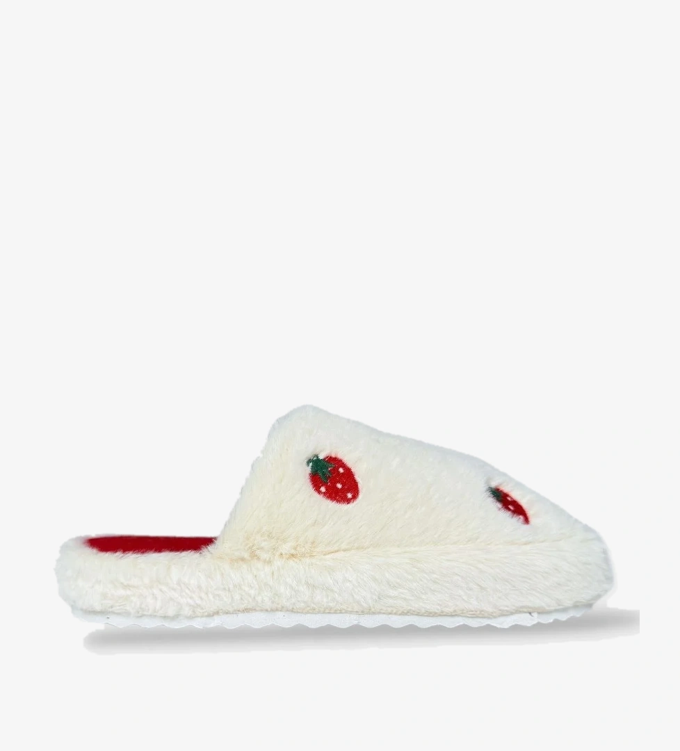 Kadın Pofuduk Nakışlı Ev Terliği Çeyiz Bohça Terliği Valentine's Day BEYAZ - BEJ