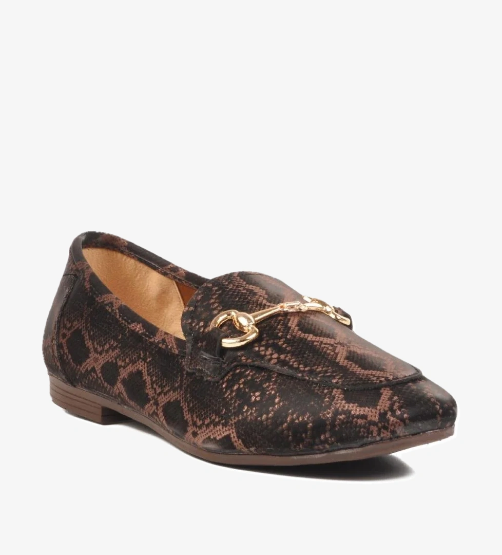 B-22 Z Kahve Yılan Desenli Kadın Babet