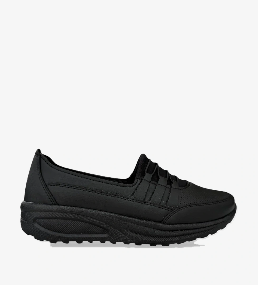 Liger Kadın Ortopedik Taban Spor Bantlı Lastikli Anne Günlük Ayakkabı SİYAH - SİYAH model görseli