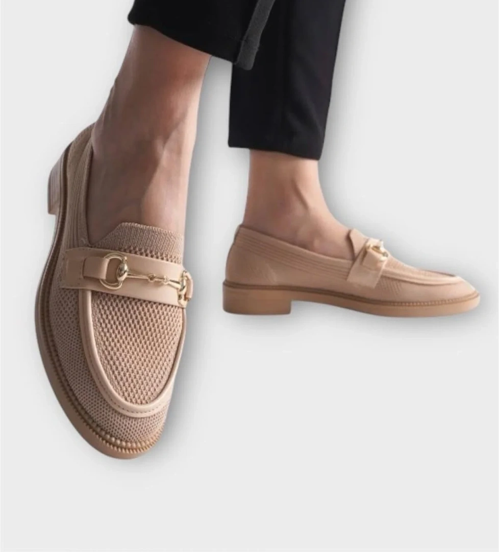 Toka Detaylı Triko Loafer Günlük Kadın Babet Ayakkabı VİZON