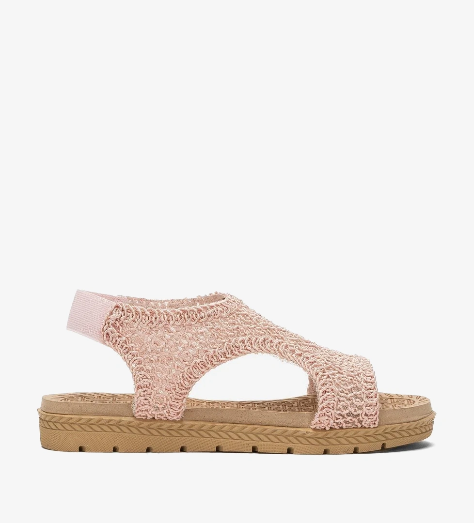 Kadın Önü Açık Örgü Desenli Lastikli Sandalet PUDRA