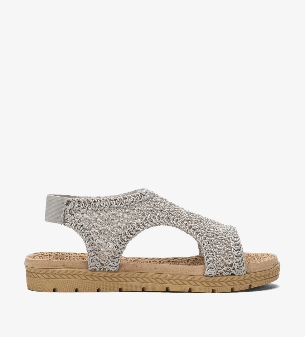 Kadın Önü Açık Örgü Desenli Lastikli Sandalet GRİ