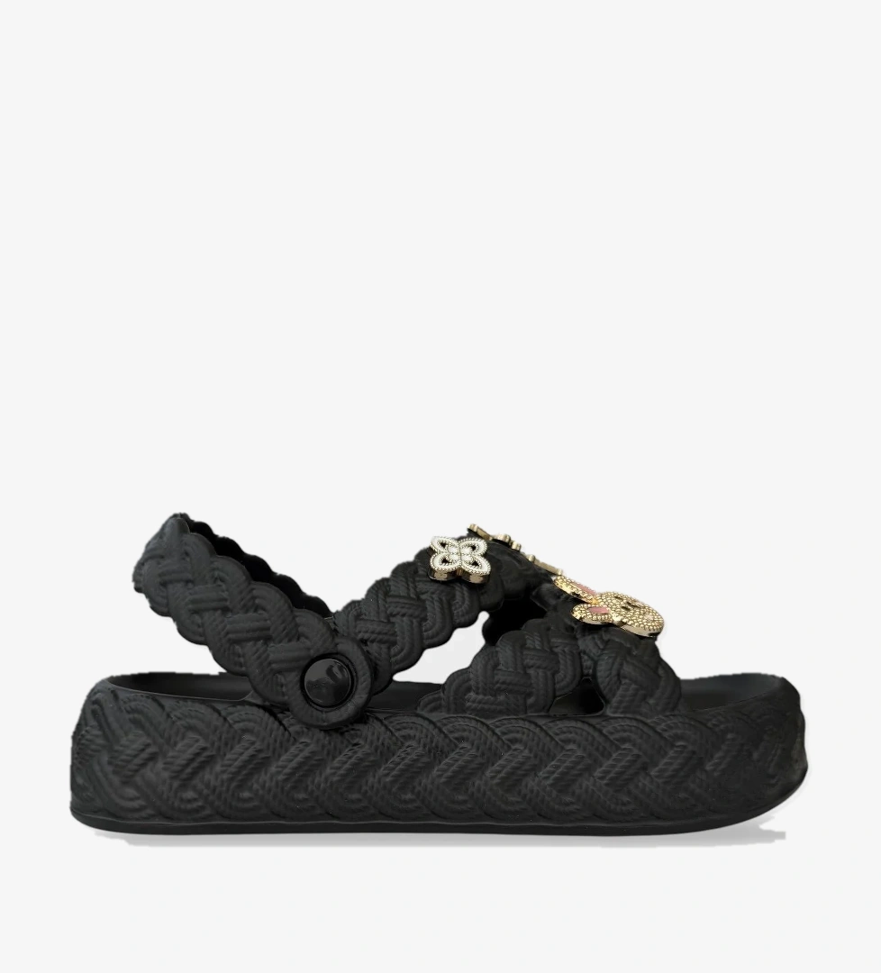 Kadın Hafif Kaymaz Taban Taşlı Havuz Plaj Deniz Terliği Sandalet SİYAH