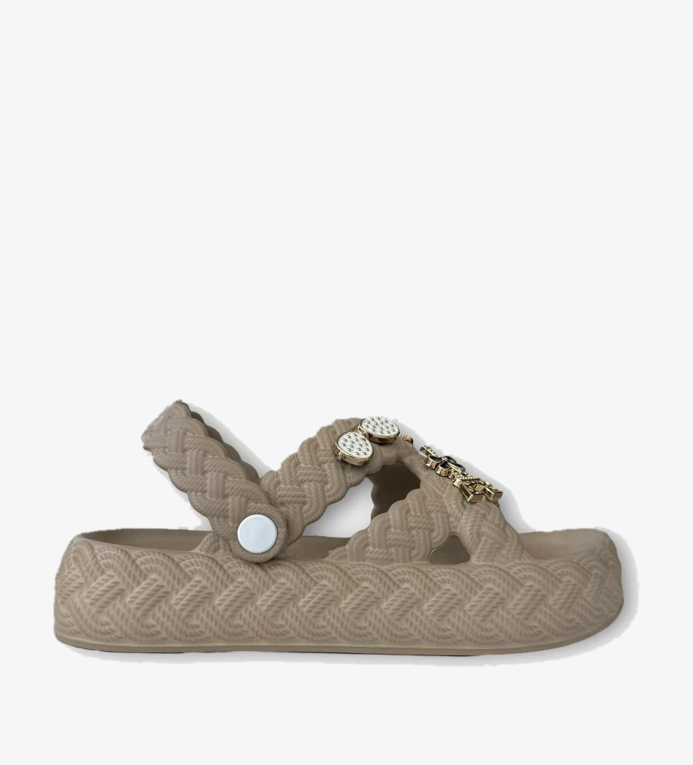 Kadın Hafif Kaymaz Taban Taşlı Havuz Plaj Deniz Terliği Sandalet VİZON - Görsel 1