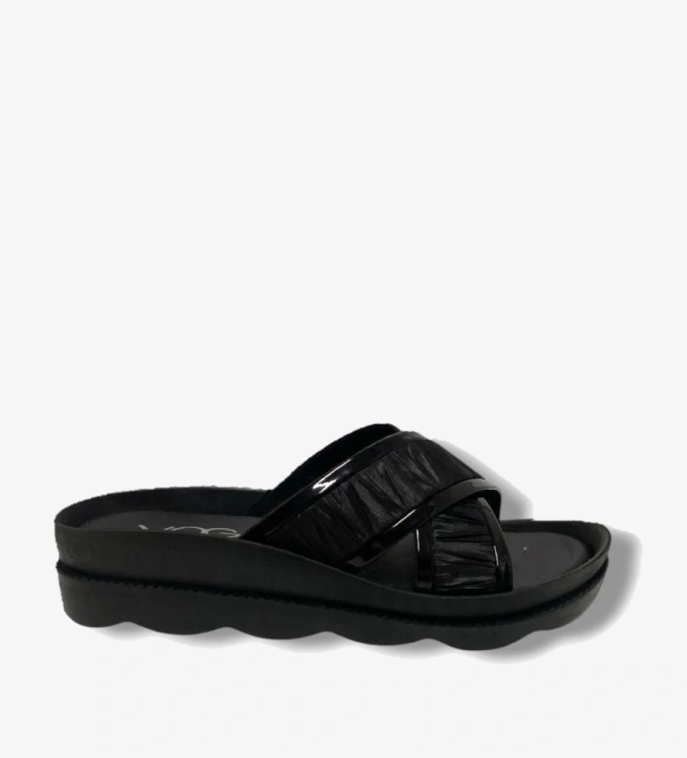 1756-25 Anatomik Rugan Kumaş Çapraz Bant Kadın Terlik - Görsel 1