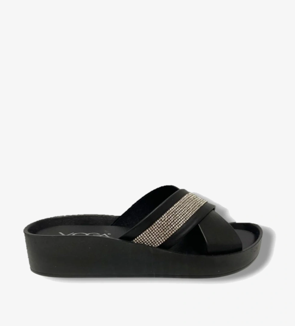 1400-170-25 Deri Anatomik Çapraz Bant Taşlı Kadın Terlik - Görsel 1