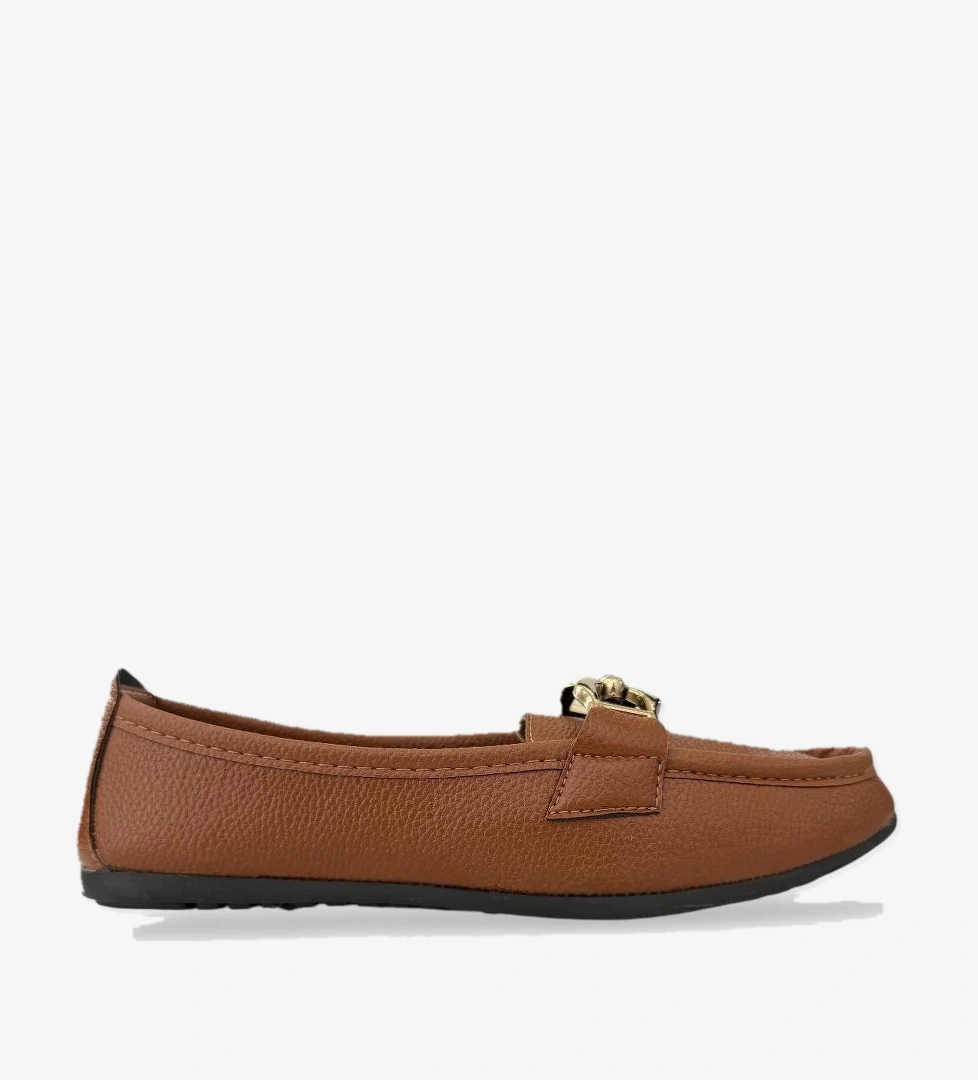 Kadın Tokalı Yumuşak Babet Ayakkabı KAHVERENGİ