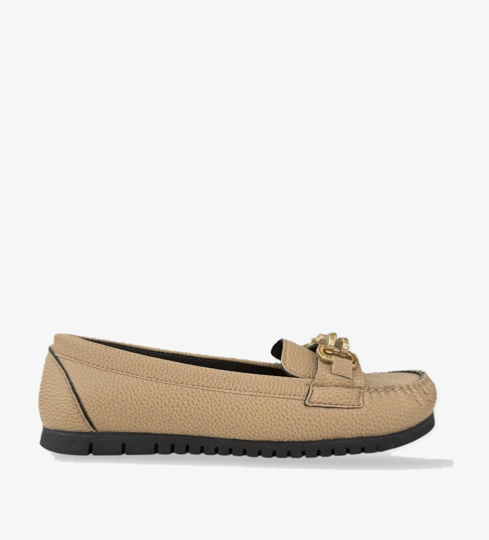 Kadın Tokalı Yumuşak Babet Ayakkabı BEJ - Görsel 1