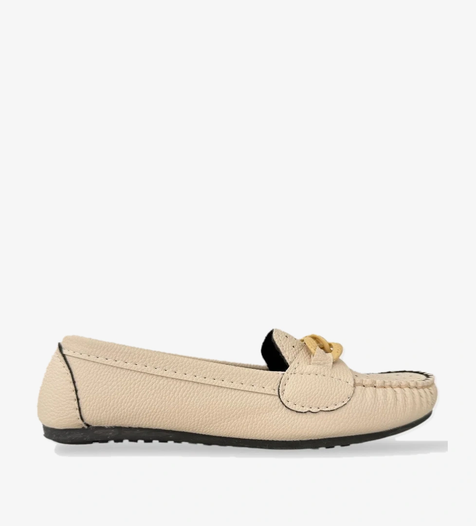 Kadın Tokalı Yumuşak Babet Ayakkabı BEJ