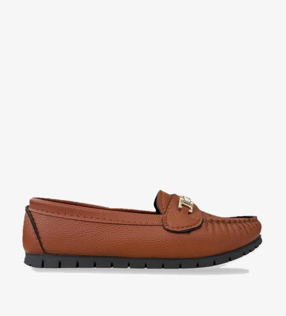 Kadın Delikli Tokalı Babet Ayakkabı TABA - Görsel 1