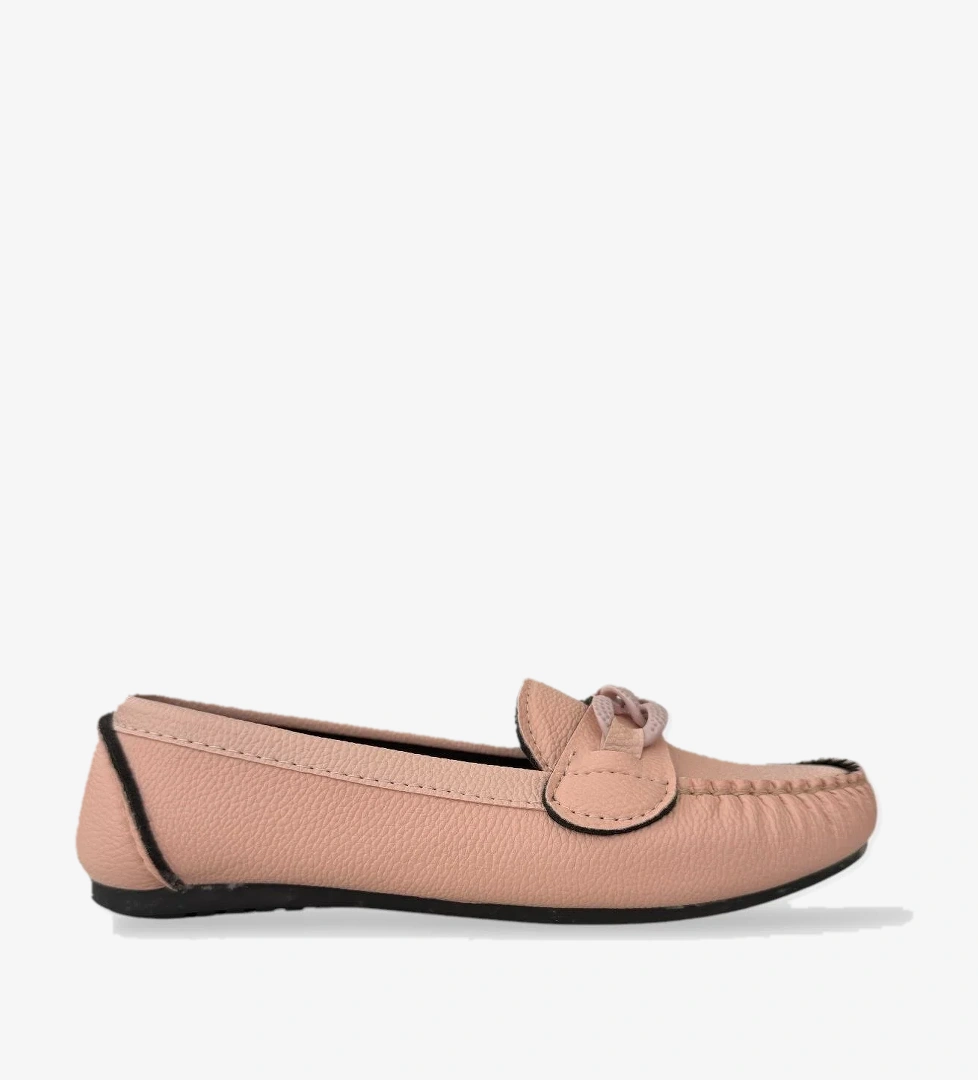 Kadın Tokalı Yumuşak Babet Ayakkabı PUDRA