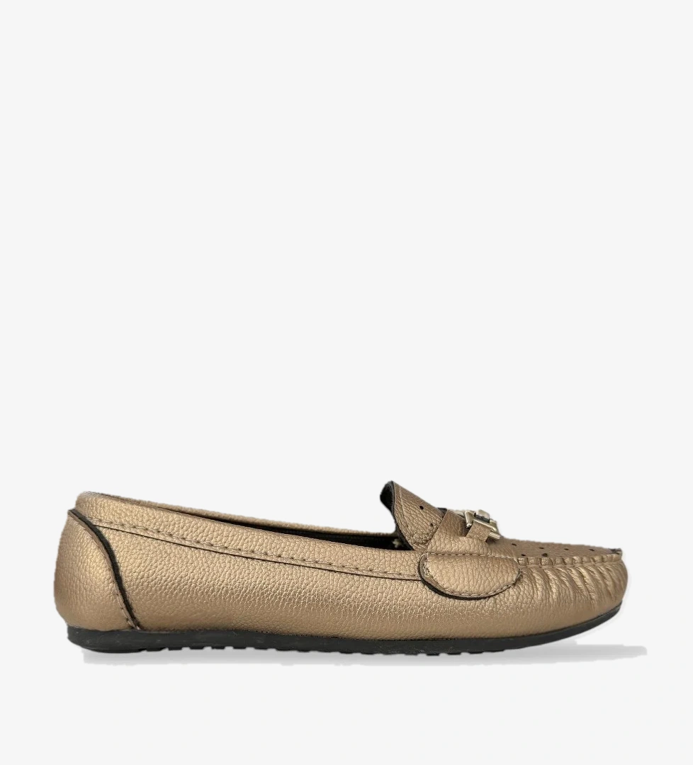 Kadın Delikli Tokalı Babet Ayakkabı ALTIN