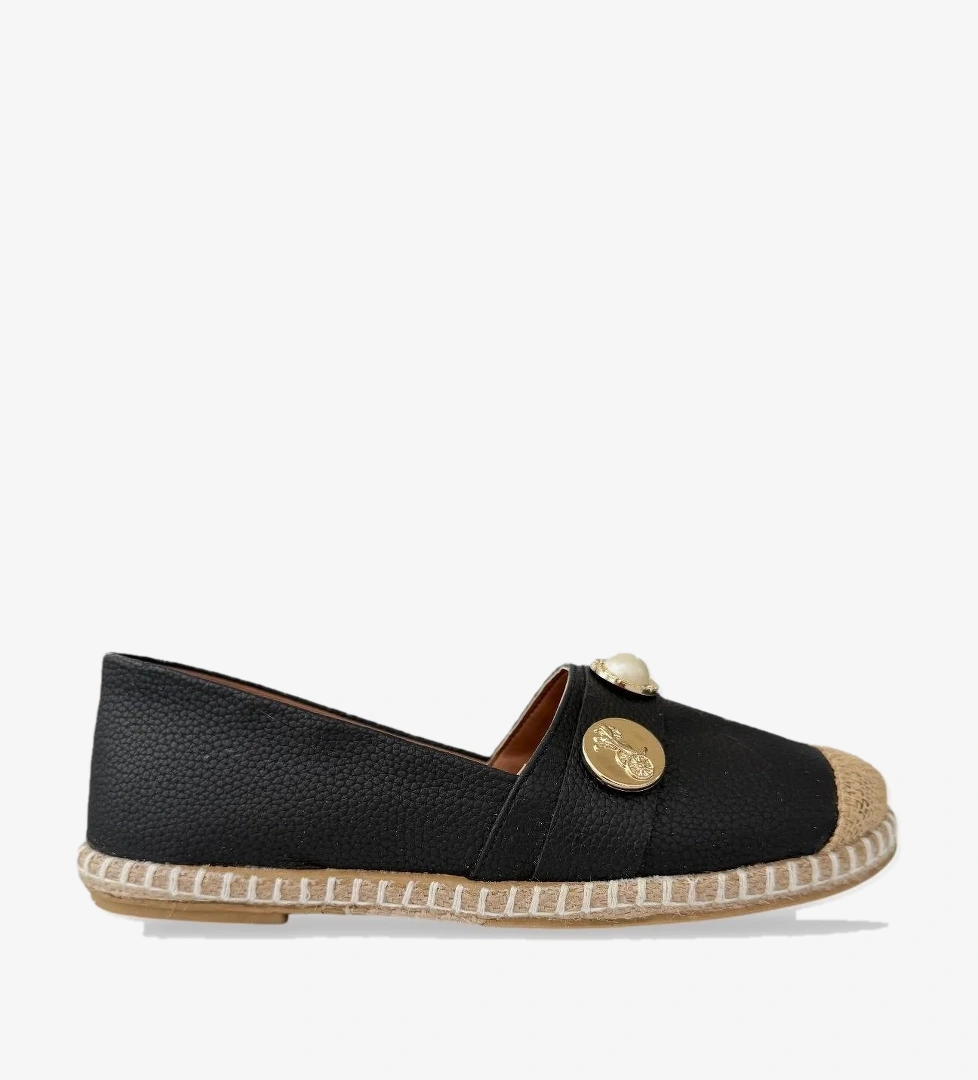 Kadın Espadril Tokalı Babet Ayakkabı SİYAH