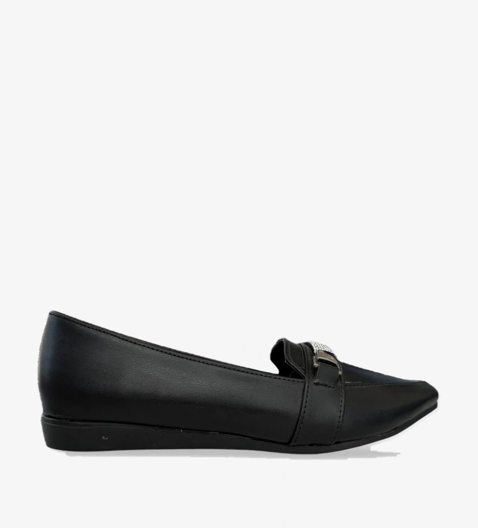 Kadın Taş Detay Sivri Burun Babet Ayakkabı SİYAH