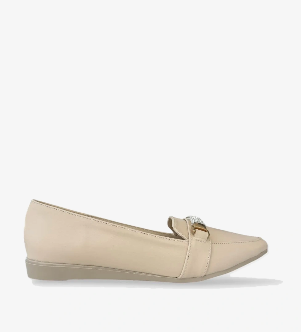 Kadın Taş Detay Sivri Burun Babet Ayakkabı BEJ - Görsel 1