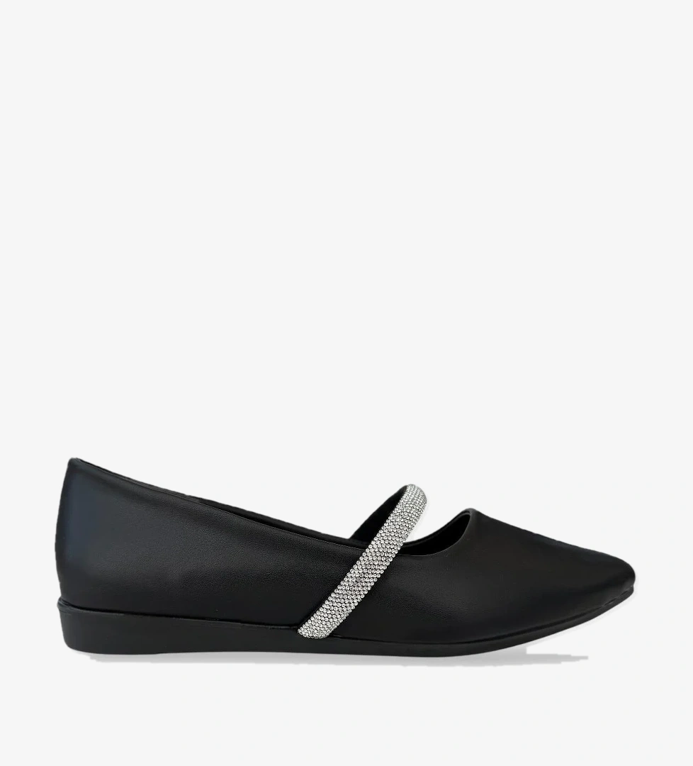 Kadın Bantlı Taş Detay Babet Ayakkabı SİYAH