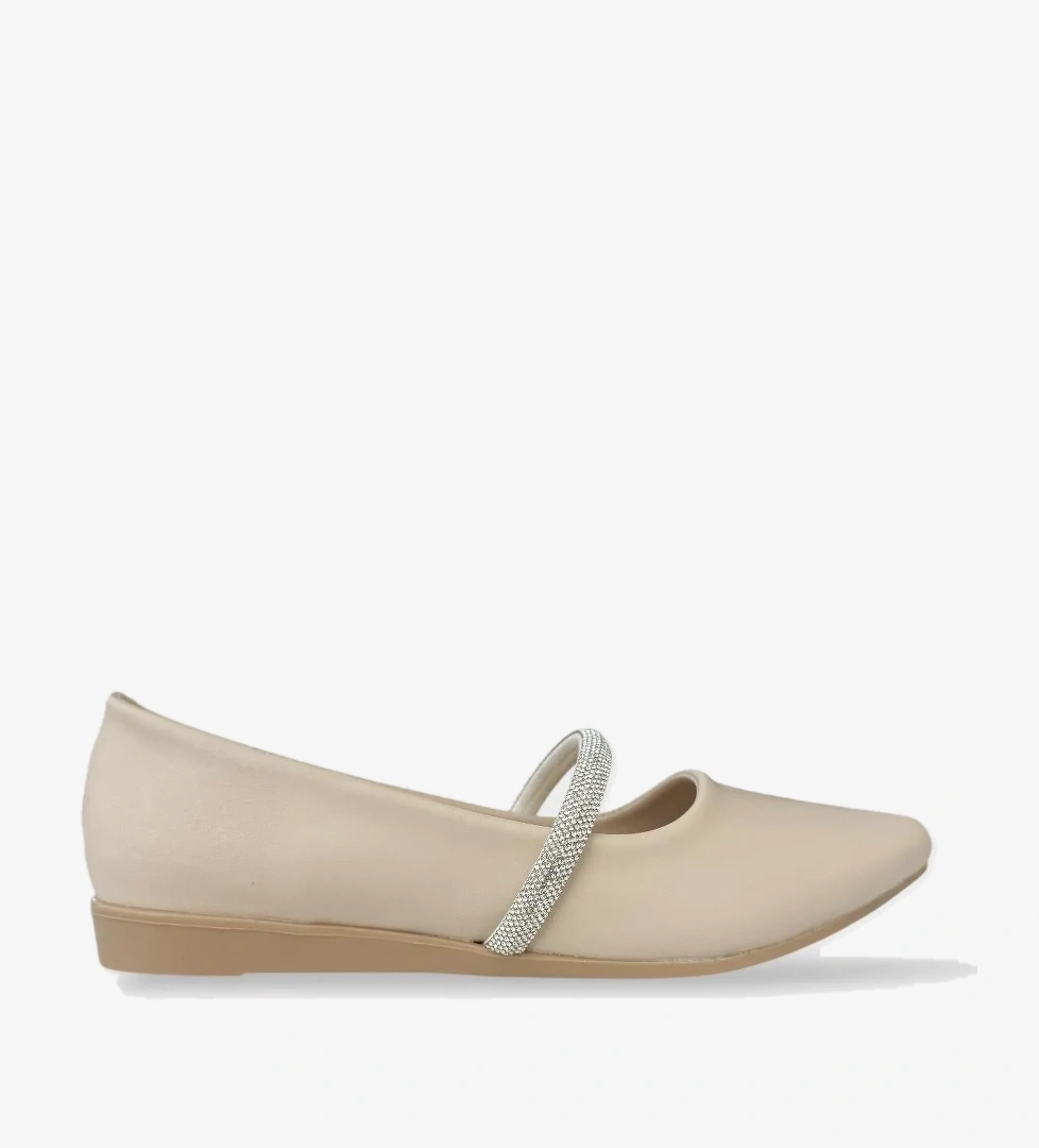 Liger Kadın Bantlı Taş Detay Babet Ayakkabı Si̇yah Bej model görseli