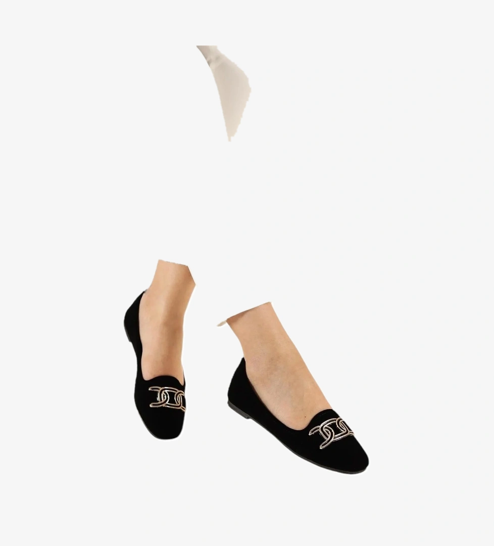 Süet Tokalı Ev Ayakkabısı Günlük Kadın Babet SİYAH - ALTIN