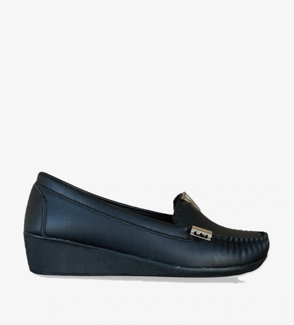 Dolgu Topuk V Toka Kadın Babet Ayakkabı SİYAH