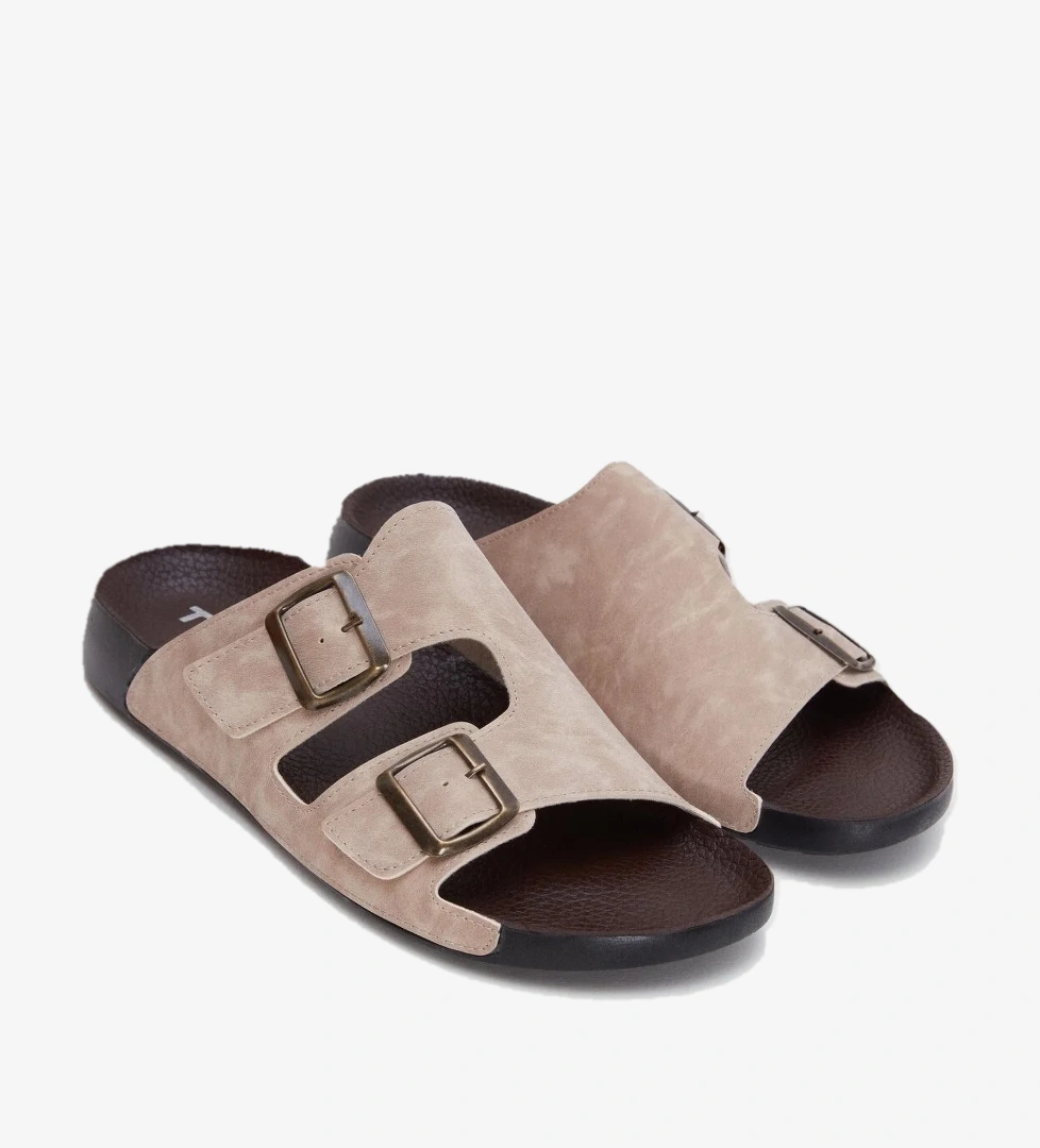 Bej Çift Tokalı Terlik - Görsel 1