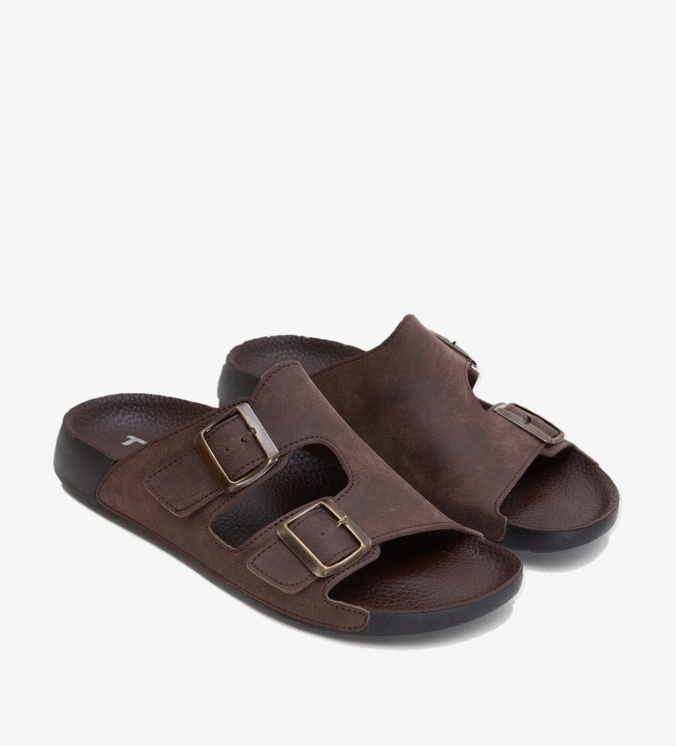 Kahverengi Çift Tokalı Terlik