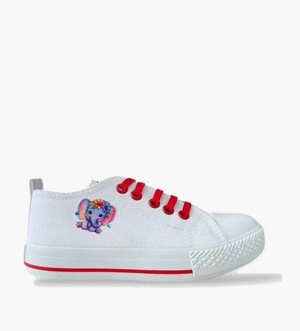 Akıllı Bağcık Günlük Keten Çocuk Spor Ayakkabı BEYAZ - KIRMIZI