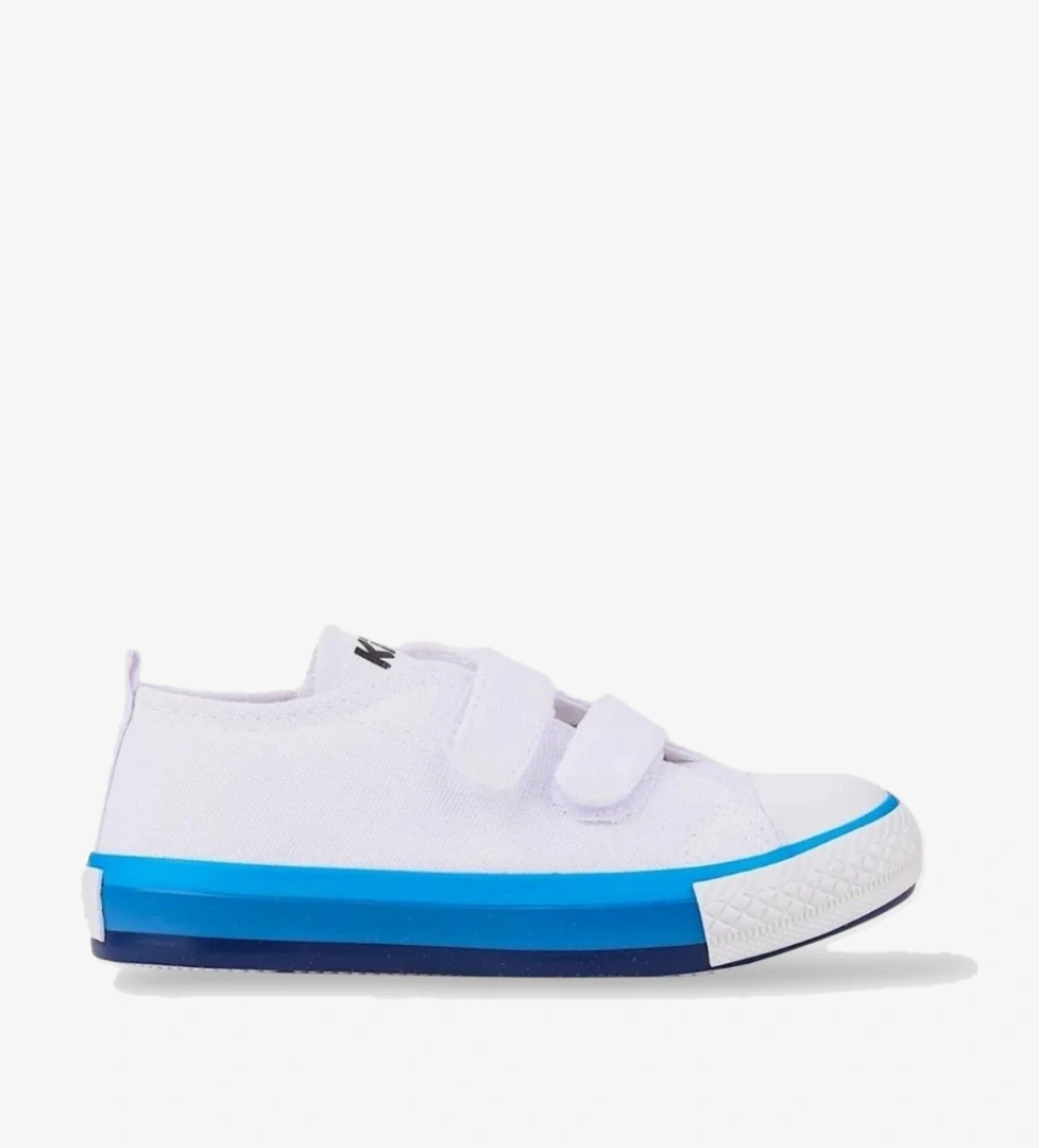 Unisex Çocuk Keten Kısa Convers Modeli Cırtlı Sneaker Spor Ayakkabı (26-30) BEYAZ - MAVİ