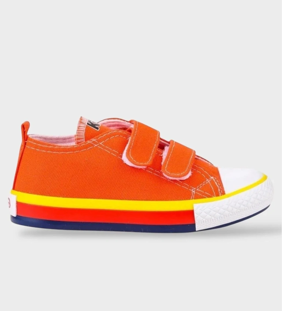 Unisex Çocuk Keten Kısa Convers Modeli Cırtlı Sneaker Spor Ayakkabı (26-30) TURUNCU - BEYAZ