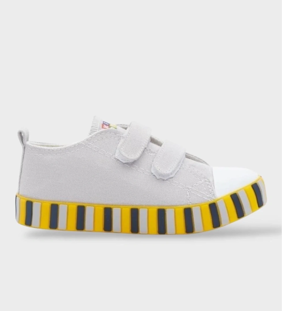 Unisex Çocuk Keten Kısa Convers Modeli Cırtlı Sneaker Spor Ayakkabı (26-30) GRİ - SARI