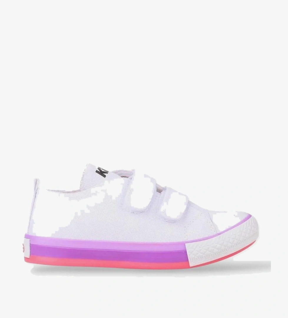 Unisex Çocuk Keten Kısa Convers Modeli Cırtlı Sneaker Spor Ayakkabı (26-30) BEYAZ - LİLA