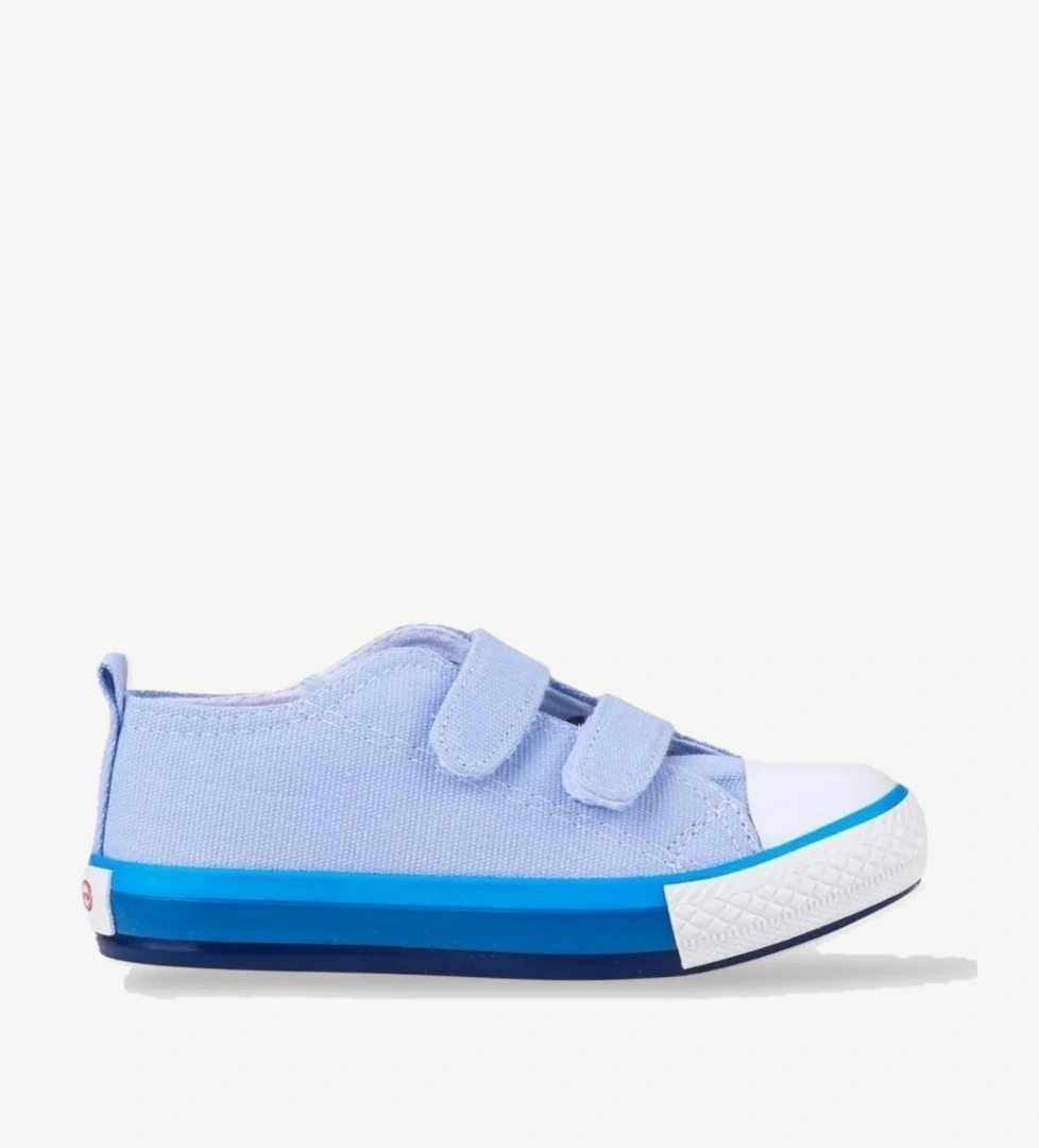 Unisex Çocuk Keten Kısa Convers Modeli Cırtlı Sneaker Spor Ayakkabı (26-30) MAVİ