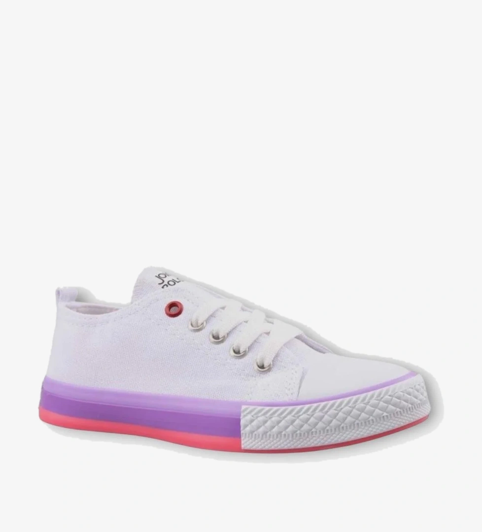 Unisex Erkek Kız Çocuk Keten Kısa Convers Modeli Bağcıklı Spor Ayakkabı Beyaz-Lila