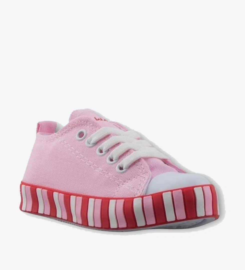 Unisex Çocuk Keten Kısa Convers Modeli Bağcıklı Spor Ayakkabı PEMBE - Görsel 1
