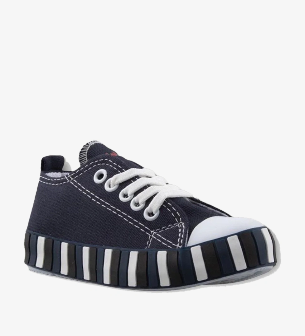 Unisex Çocuk Keten Kısa Convers Modeli Bağcıklı Spor Ayakkabı LACİVERT