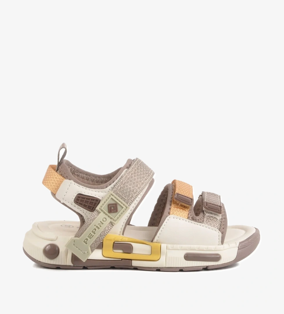 Krem Cırtlı Erkek Çocuk Düz Sandalet - Görsel 1