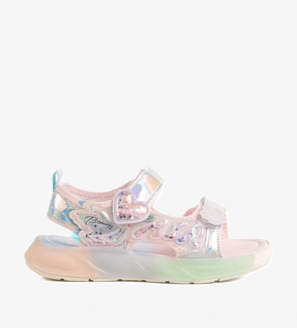 Gümüş Cırtlı Kız Çocuk Düz Sandalet