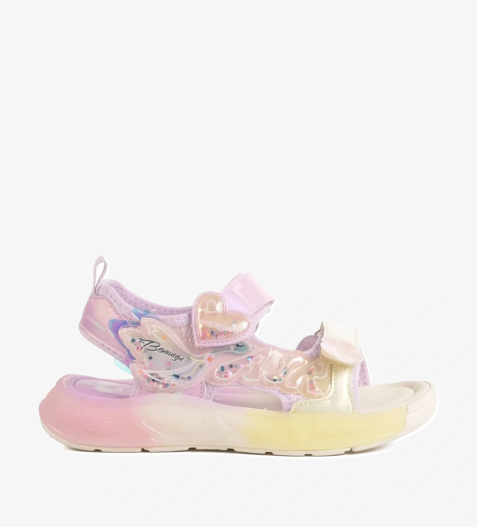 Lila Cırtlı Kız Çocuk Düz Sandalet - Görsel 1