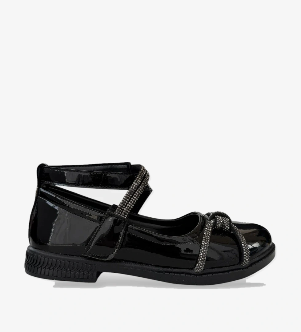 Hafif Taban Cırtlı Taşlı Kız Çocuk Babet Ayakkabı SİYAH