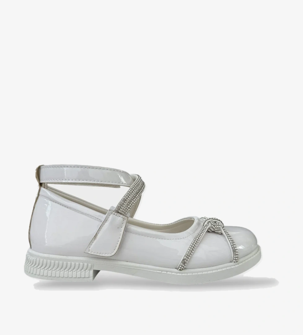 Hafif Taban Cırtlı Taşlı Kız Çocuk Babet Ayakkabı BEYAZ