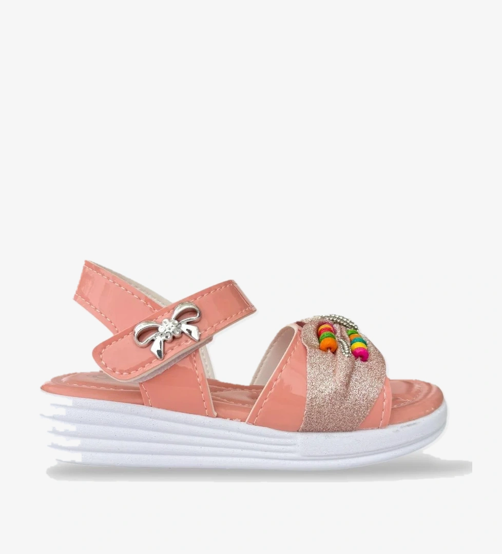 Kız Çocuk Yazlık Düğün Tören Şık Sandalet Ayakkabı PUDRA - GÜMÜŞ
