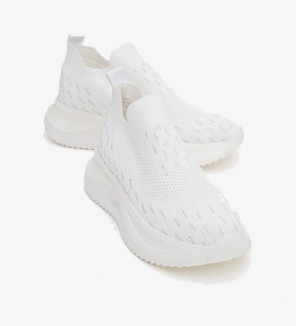 Kadın Triko Taşlı Spor Ayakkabı BEYAZ