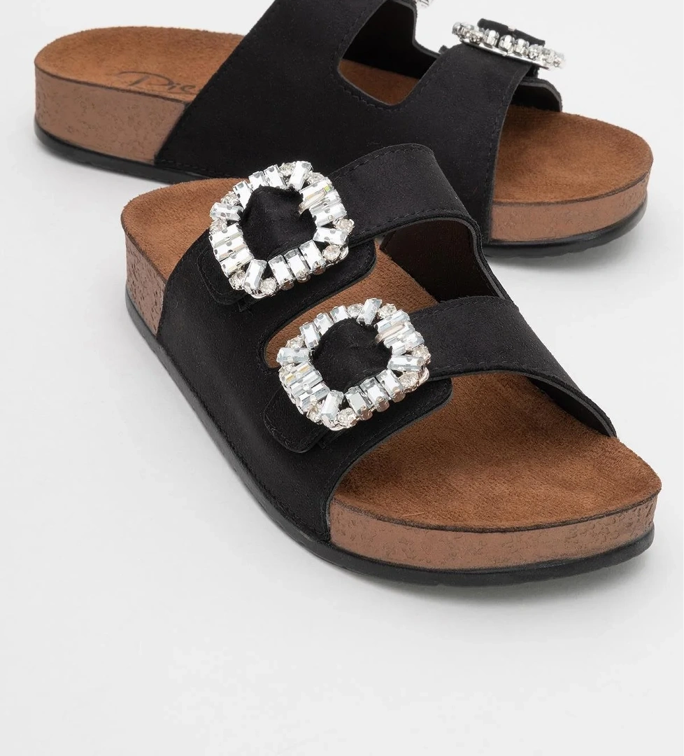 Ccway Kadın Çift Tokalı Taşlı Terlik SİYAH model görseli